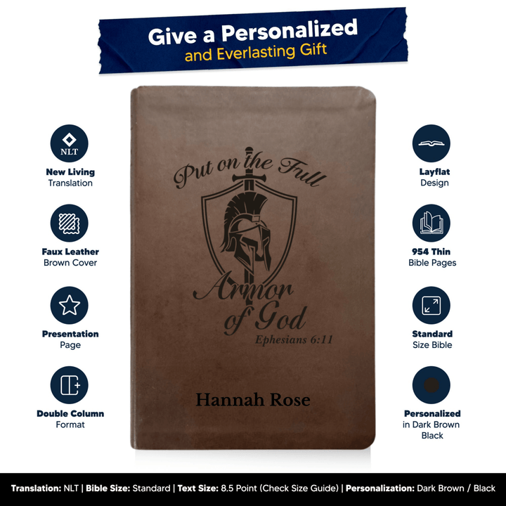 NLT Brown Standard Size Thinline Holy Bible Small Print | Armor of God II - Shepherds Shelf