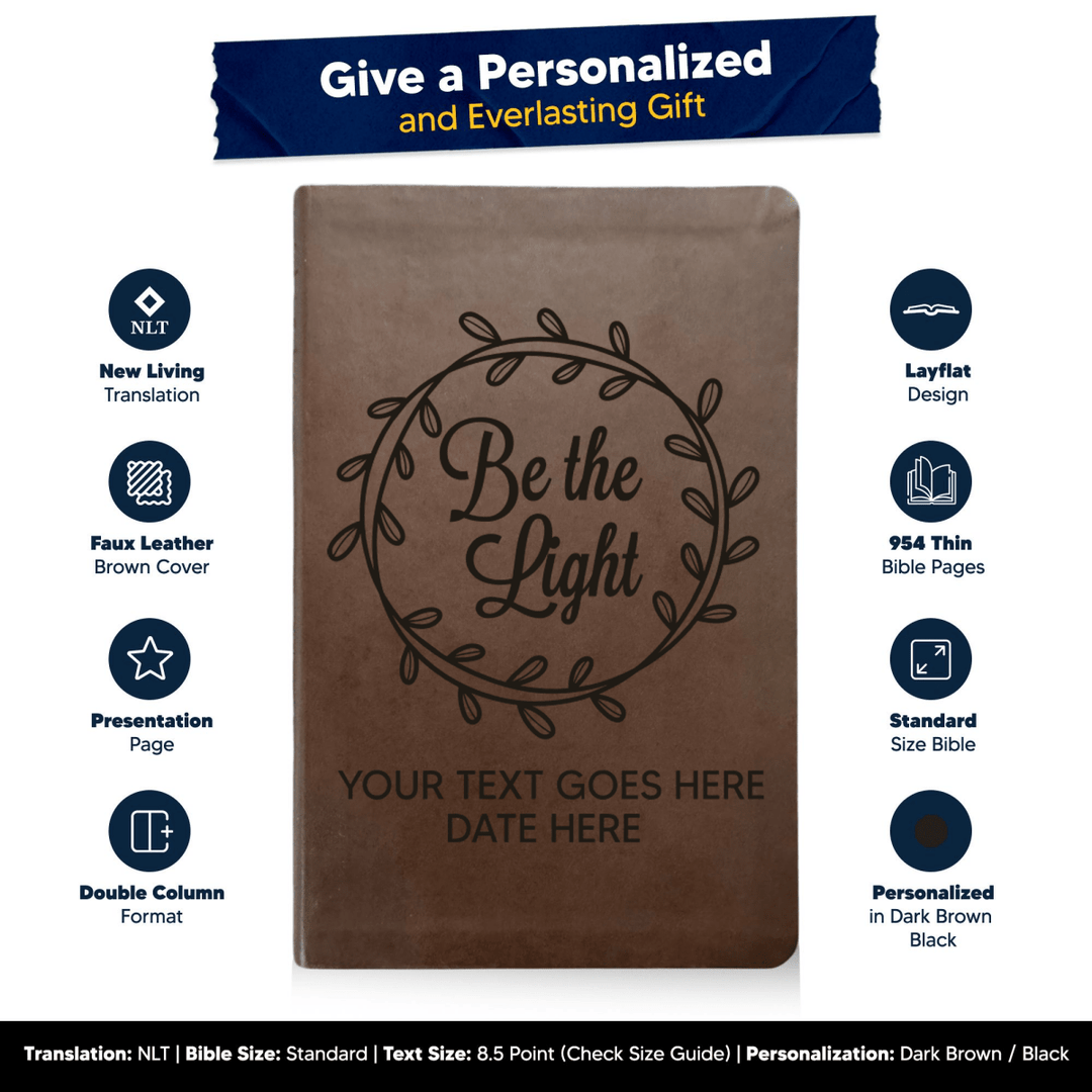 NLT Brown Standard Size Thinline Holy Bible Small Print | Be the Light - Shepherds Shelf