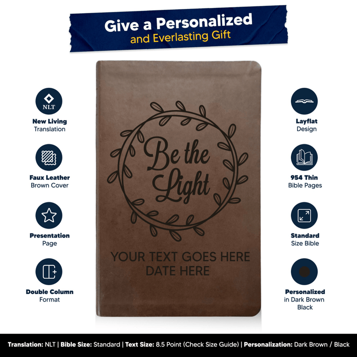 NLT Brown Standard Size Thinline Holy Bible Small Print | Be the Light - Shepherds Shelf