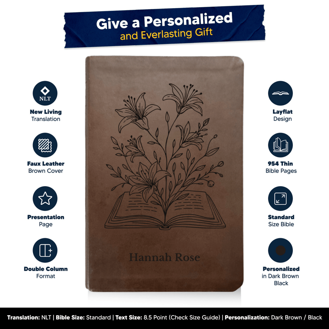 NLT Brown Standard Size Thinline Holy Bible Small Print | Blooming Flowers - Shepherds Shelf