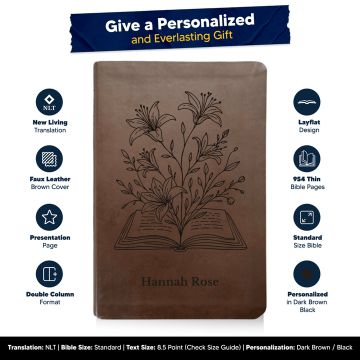 NLT Brown Standard Size Thinline Holy Bible Small Print | Blooming Flowers - Shepherds Shelf