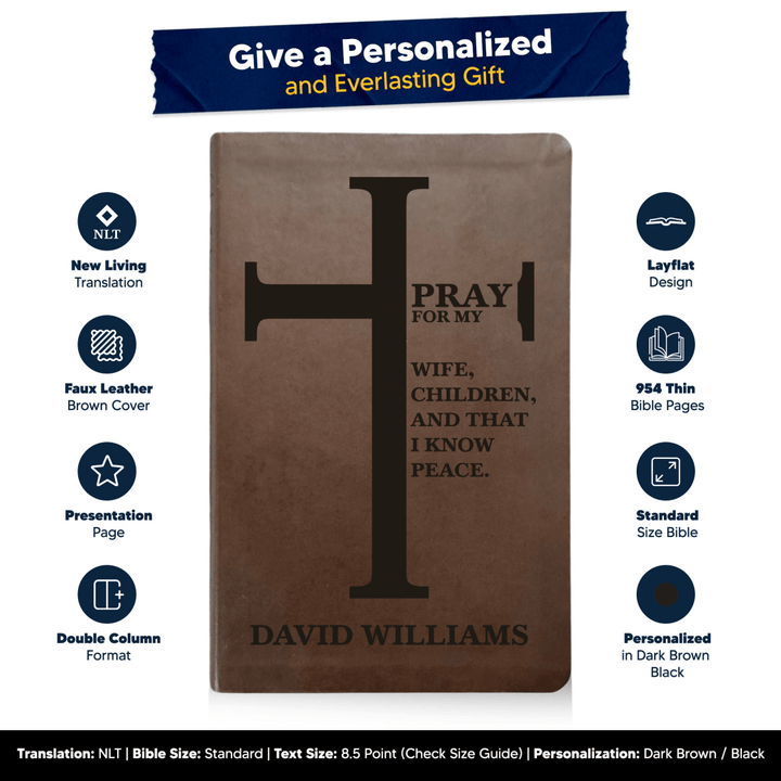 NLT Brown Standard Size Thinline Holy Bible Small Print | Bold Cross - Shepherds Shelf