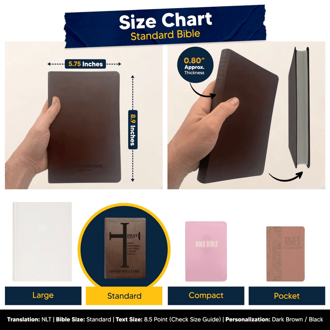 NLT Brown Standard Size Thinline Holy Bible Small Print | Bold Cross - Shepherds Shelf