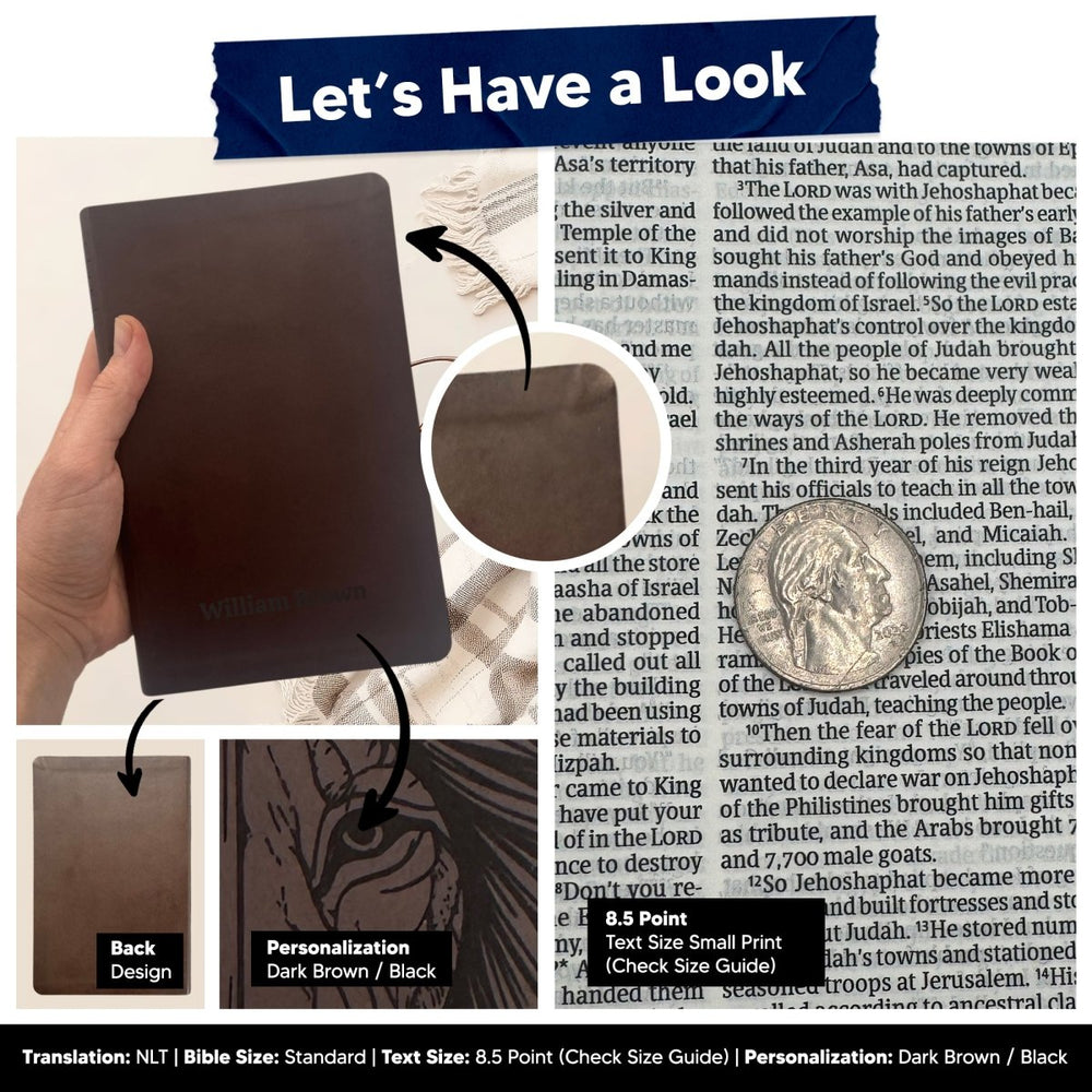 NLT Brown Standard Size Thinline Holy Bible Small Print | Bold Cross - Shepherds Shelf