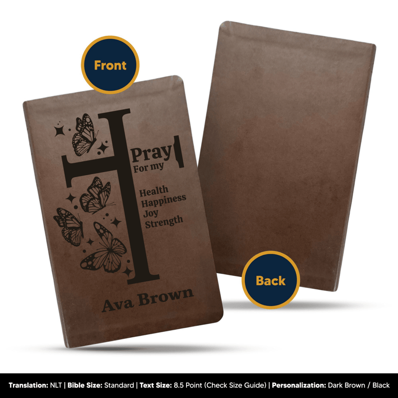 NLT Brown Standard Size Thinline Holy Bible Small Print | Butterflies Cross
