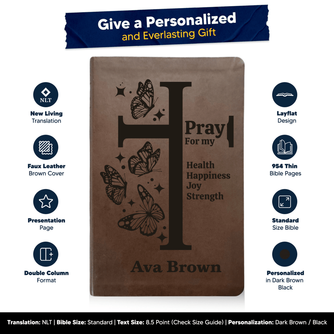 NLT Brown Standard Size Thinline Holy Bible Small Print | Butterflies Cross - Shepherds Shelf
