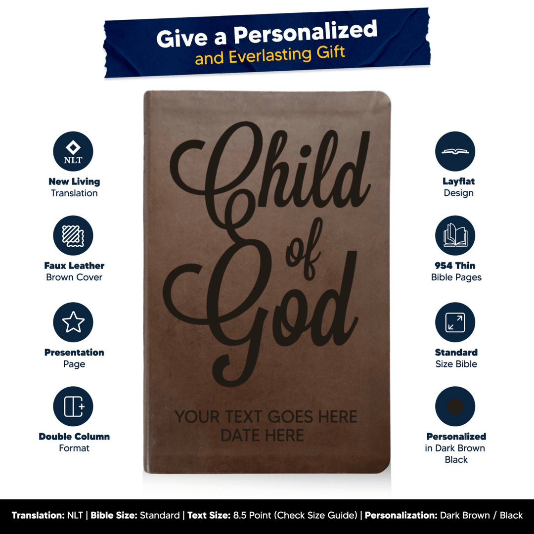 NLT Brown Standard Size Thinline Holy Bible Small Print | Child of God - Shepherds Shelf