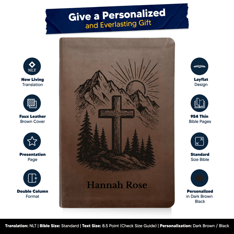 NLT Brown Standard Size Thinline Holy Bible Small Print | Cross Collection