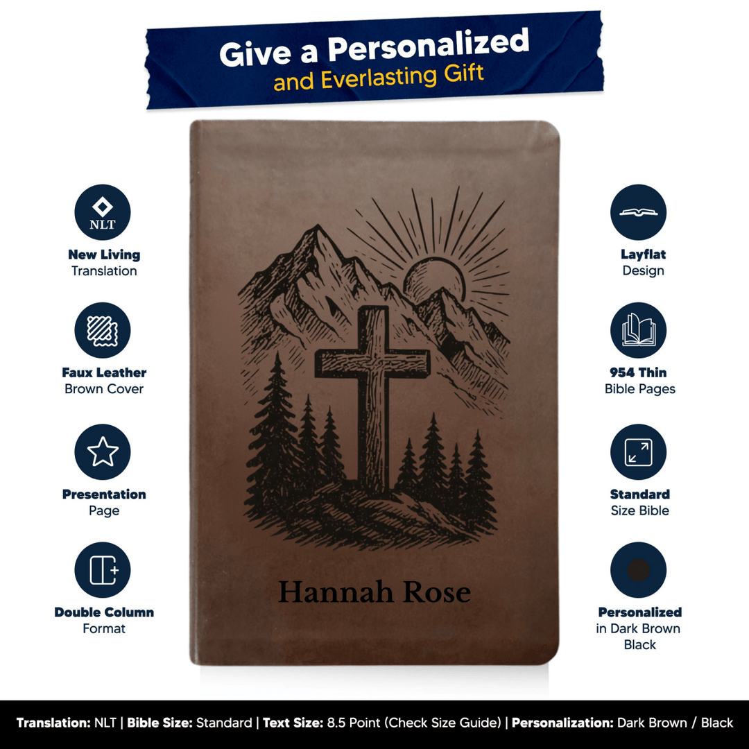 NLT Brown Standard Size Thinline Holy Bible Small Print | Cross Collection - Shepherds Shelf