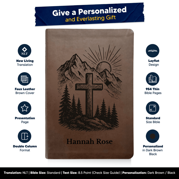 NLT Brown Standard Size Thinline Holy Bible Small Print | Cross Collection - Shepherds Shelf