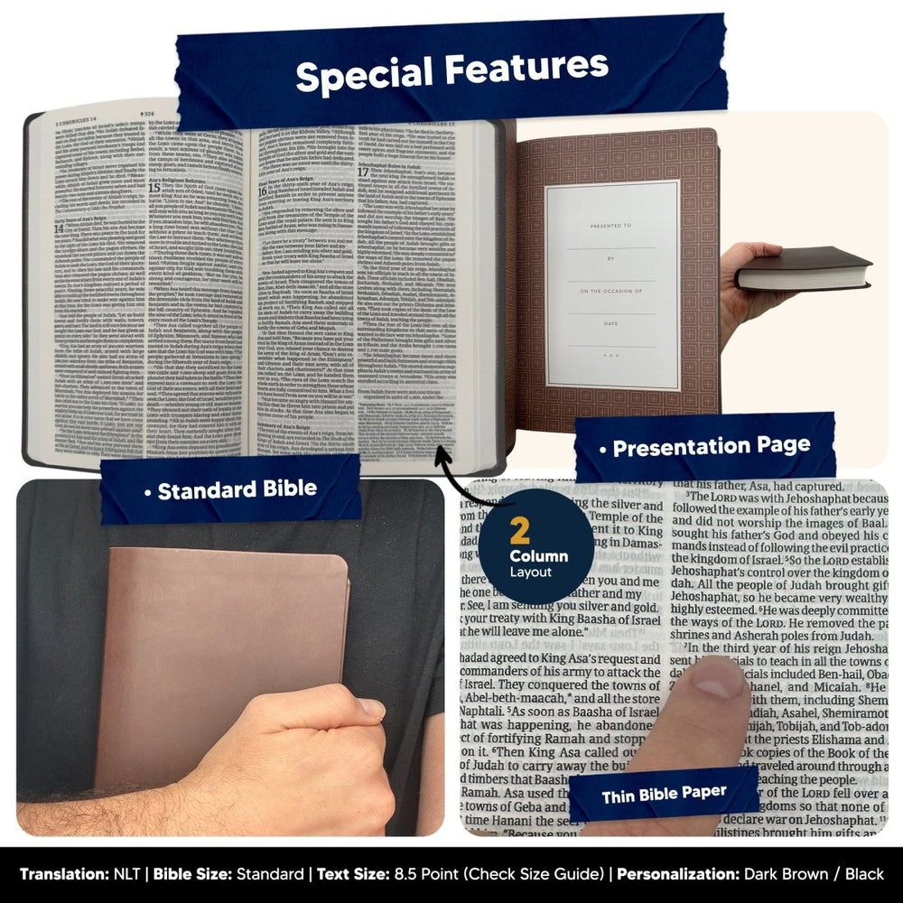 NLT Brown Standard Size Thinline Holy Bible Small Print | Crown of Thorns - Shepherds Shelf