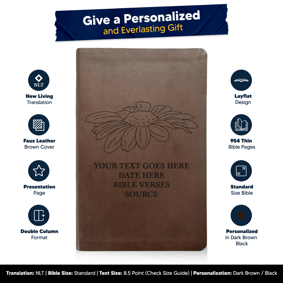NLT Brown Standard Size Thinline Holy Bible Small Print | Daisy - Shepherds Shelf