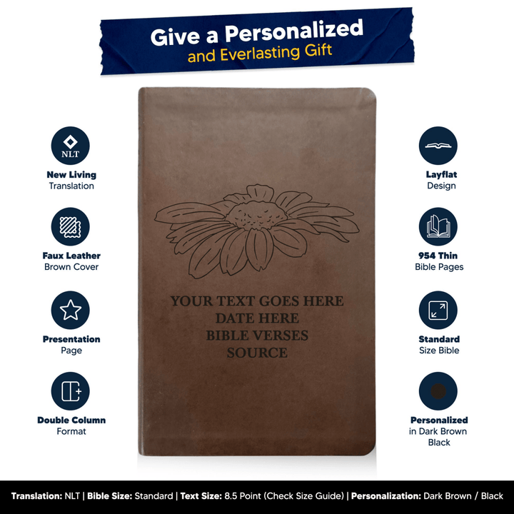 NLT Brown Standard Size Thinline Holy Bible Small Print | Daisy - Shepherds Shelf
