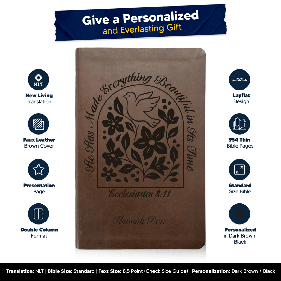NLT Brown Standard Size Thinline Holy Bible Small Print | Ecclesiastes 3:11 - Shepherds Shelf