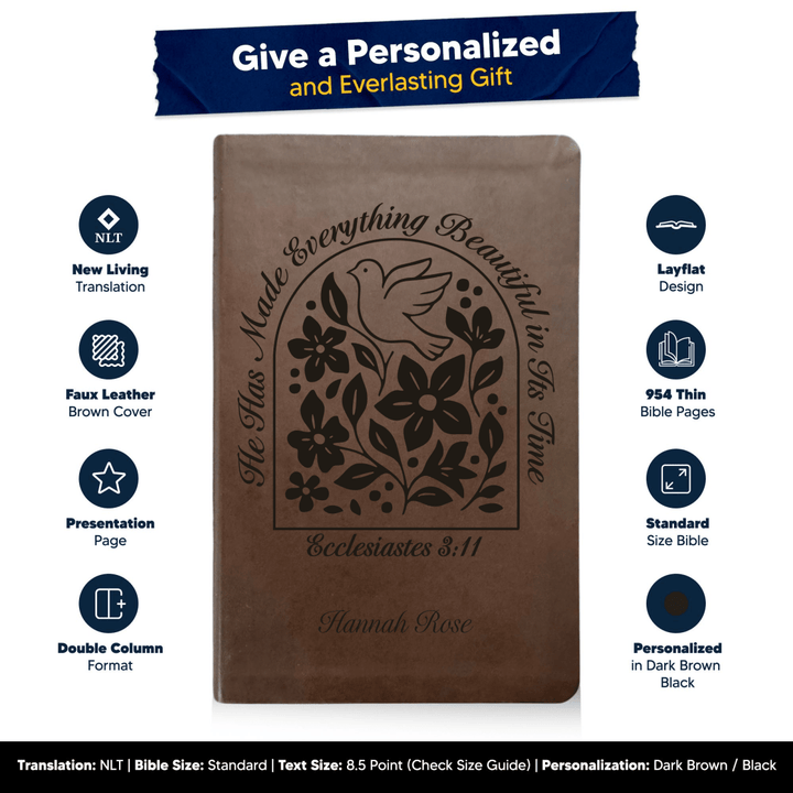 NLT Brown Standard Size Thinline Holy Bible Small Print | Ecclesiastes 3:11 - Shepherds Shelf