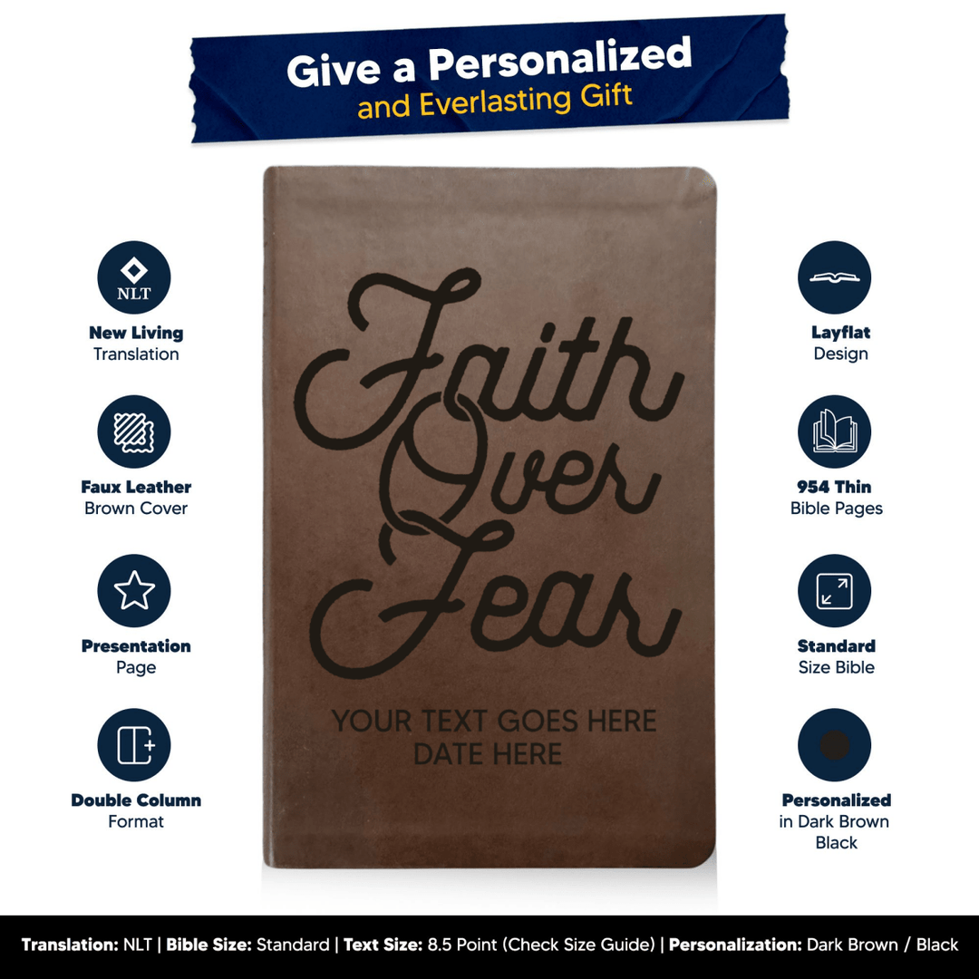 NLT Brown Standard Size Thinline Holy Bible Small Print | Faith Over Fear - Shepherds Shelf