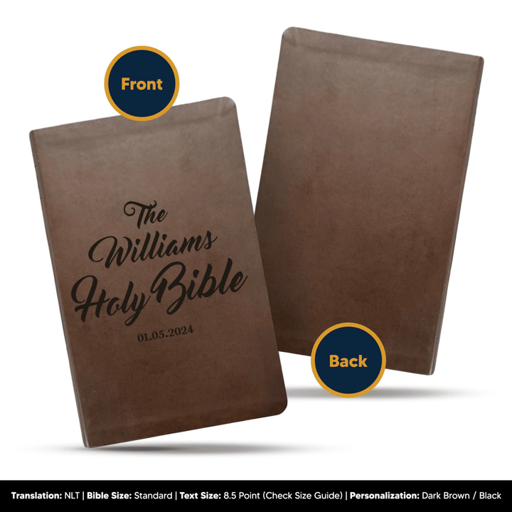 NLT Brown Standard Size Thinline Holy Bible Small Print | Family Name - Shepherds Shelf