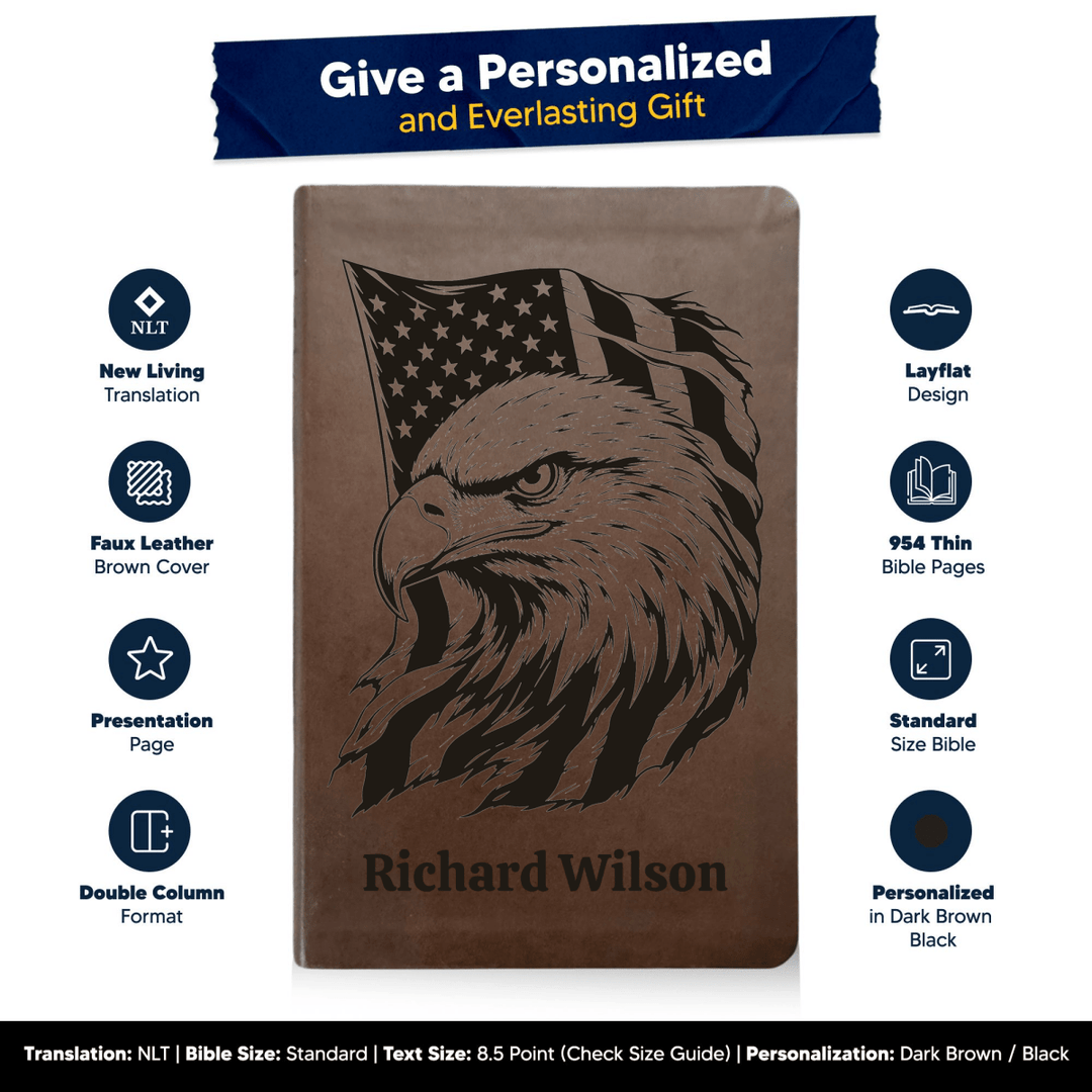 NLT Brown Standard Size Thinline Holy Bible Small Print | Fearless Eagle - Shepherds Shelf
