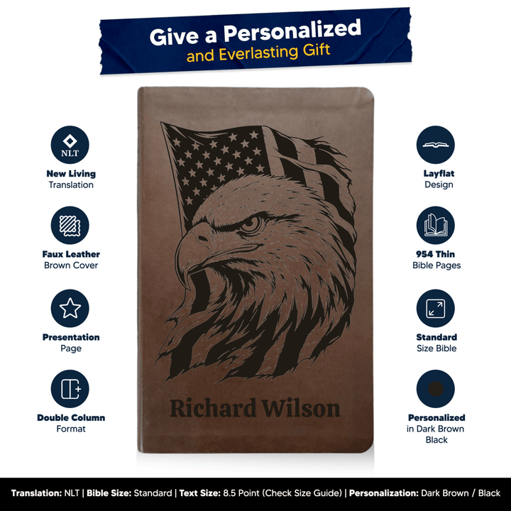 NLT Brown Standard Size Thinline Holy Bible Small Print | Fearless Eagle - Shepherds Shelf