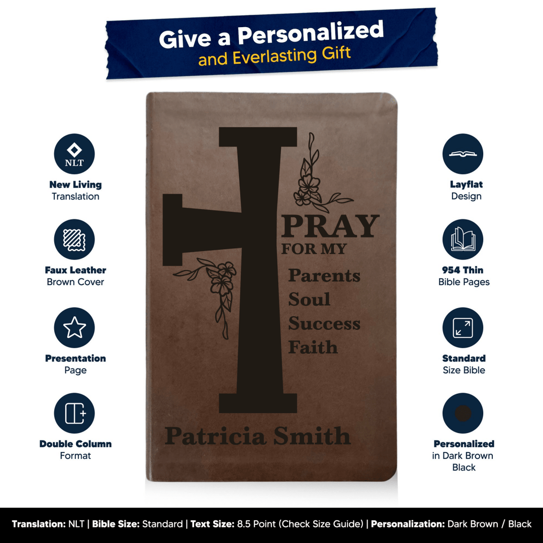 NLT Brown Standard Size Thinline Holy Bible Small Print | Floral Cross - Shepherds Shelf