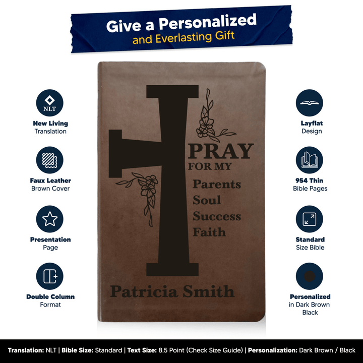 NLT Brown Standard Size Thinline Holy Bible Small Print | Floral Cross - Shepherds Shelf