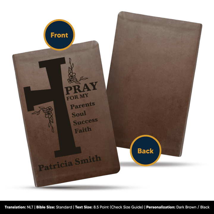 NLT Brown Standard Size Thinline Holy Bible Small Print | Floral Cross - Shepherds Shelf