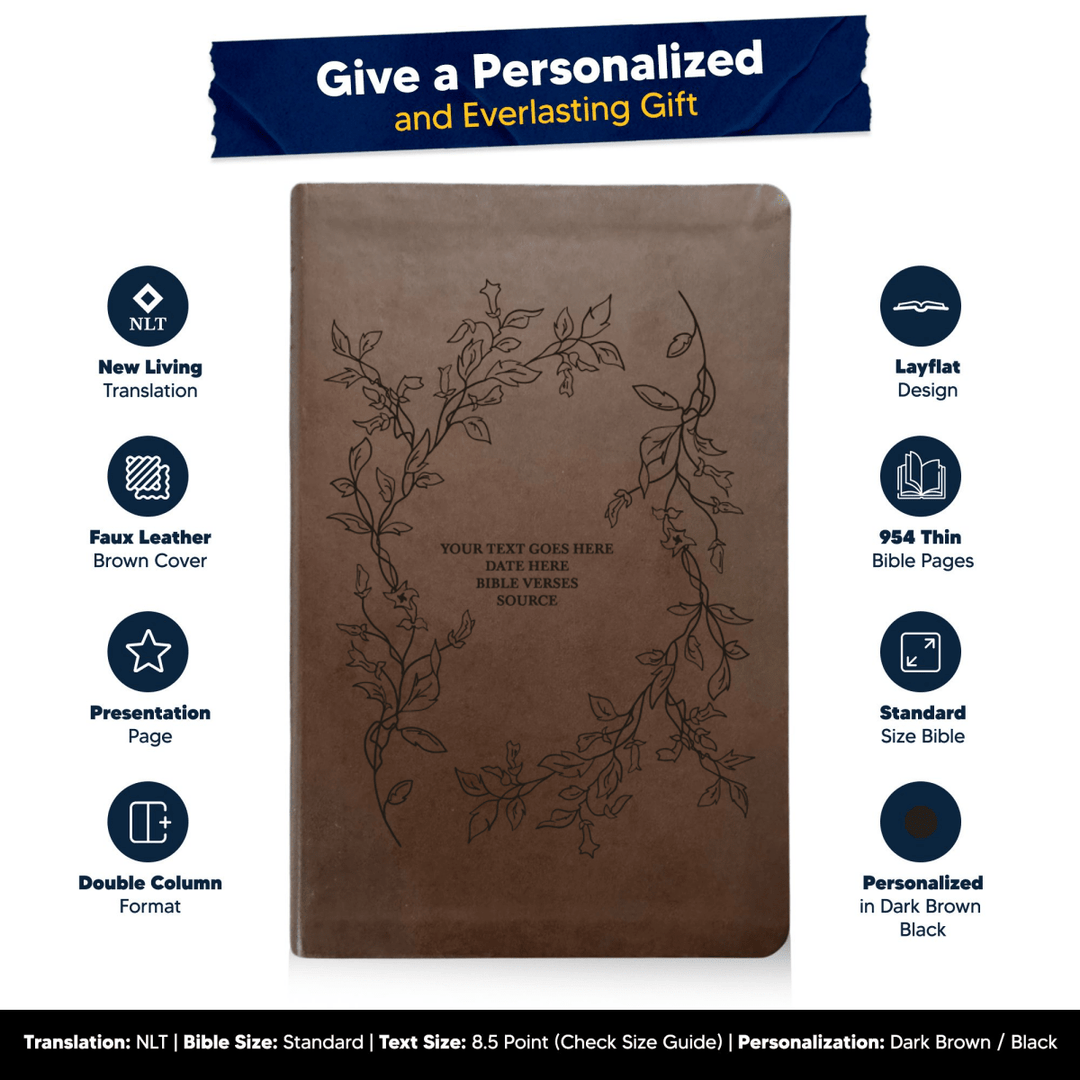 NLT Brown Standard Size Thinline Holy Bible Small Print | Floral Vines - Shepherds Shelf
