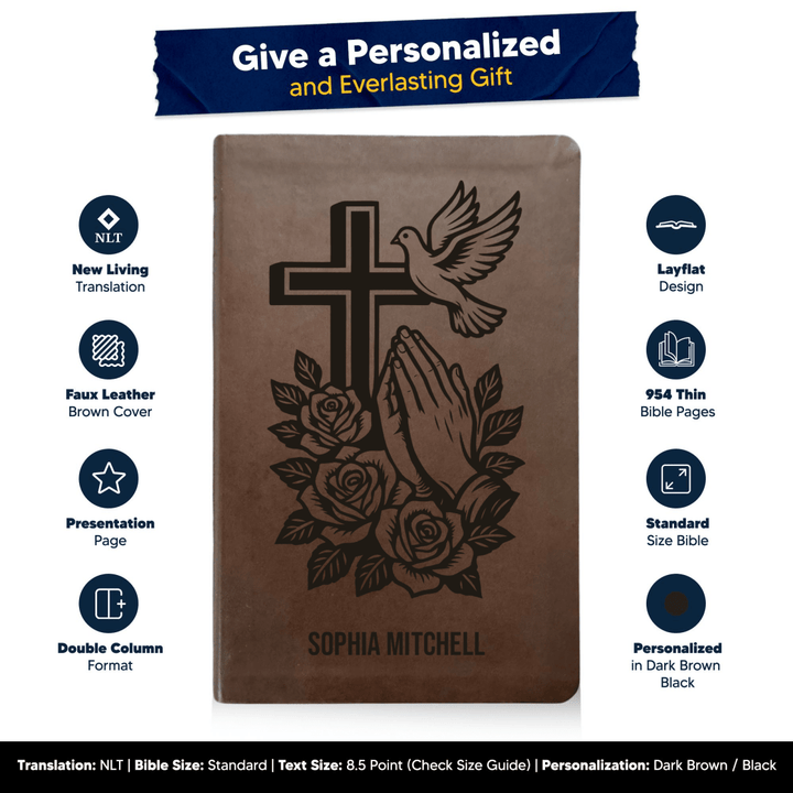 NLT Brown Standard Size Thinline Holy Bible Small Print | For The Cross Collection 1 - Shepherds Shelf