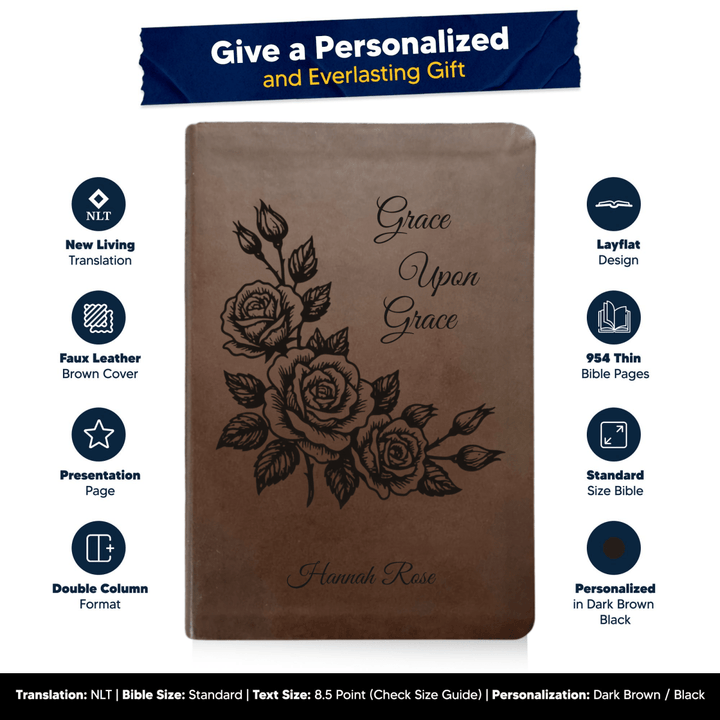 NLT Brown Standard Size Thinline Holy Bible Small Print | Framed Roses - Shepherds Shelf