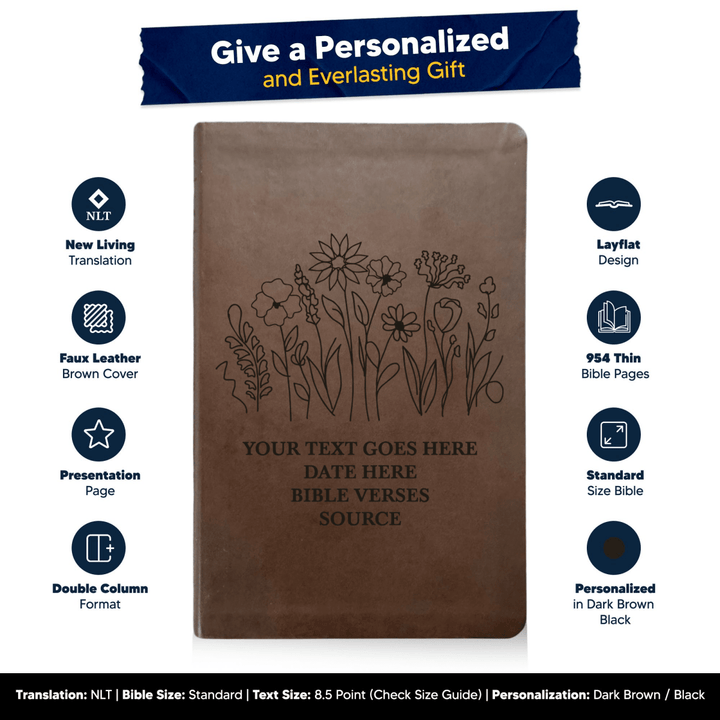 NLT Brown Standard Size Thinline Holy Bible Small Print | Garden - Shepherds Shelf