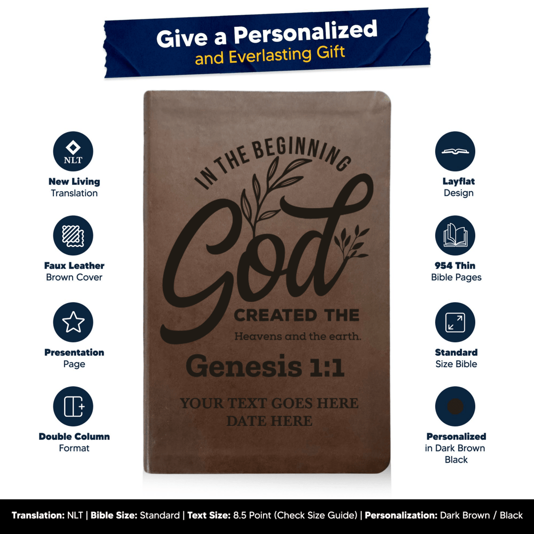 NLT Brown Standard Size Thinline Holy Bible Small Print | Genesis 1:1 - Shepherds Shelf
