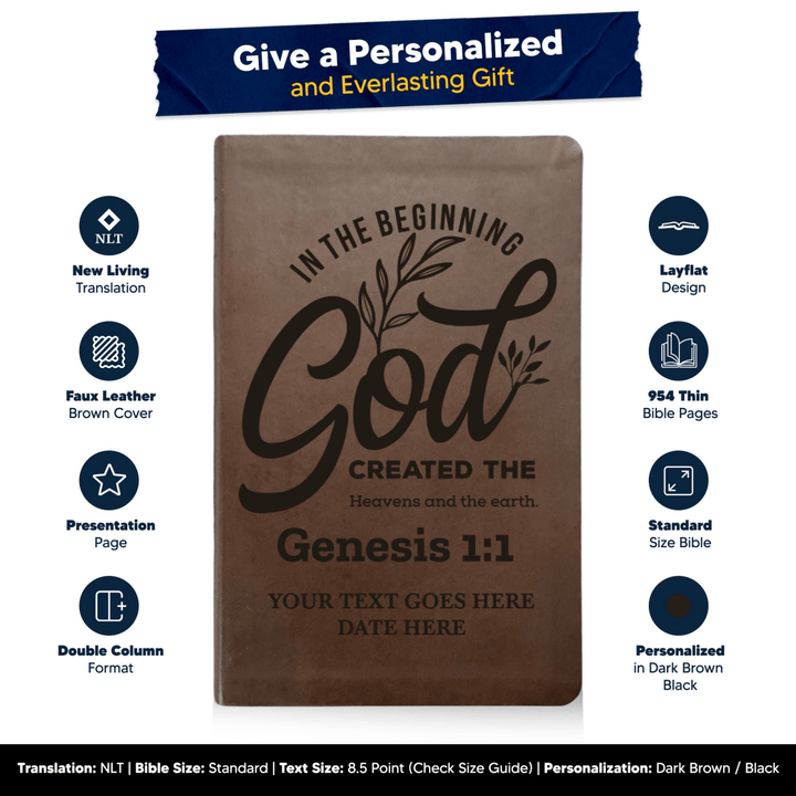NLT Brown Standard Size Thinline Holy Bible Small Print | Genesis 1:1 - Shepherds Shelf
