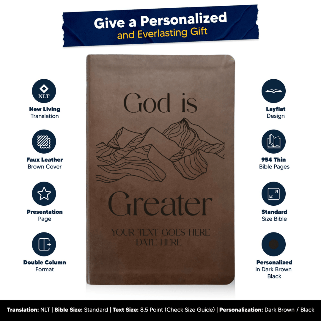NLT Brown Standard Size Thinline Holy Bible Small Print | God is Greater - Shepherds Shelf