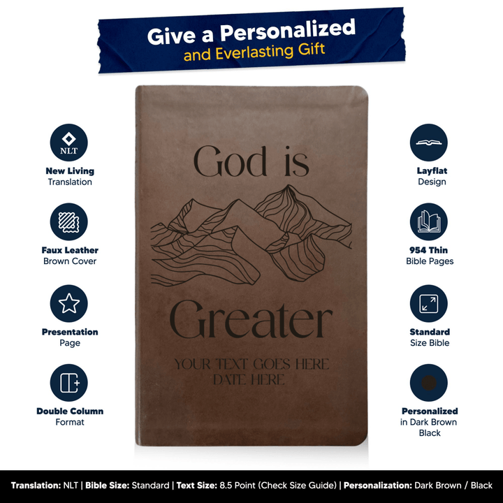 NLT Brown Standard Size Thinline Holy Bible Small Print | God is Greater - Shepherds Shelf