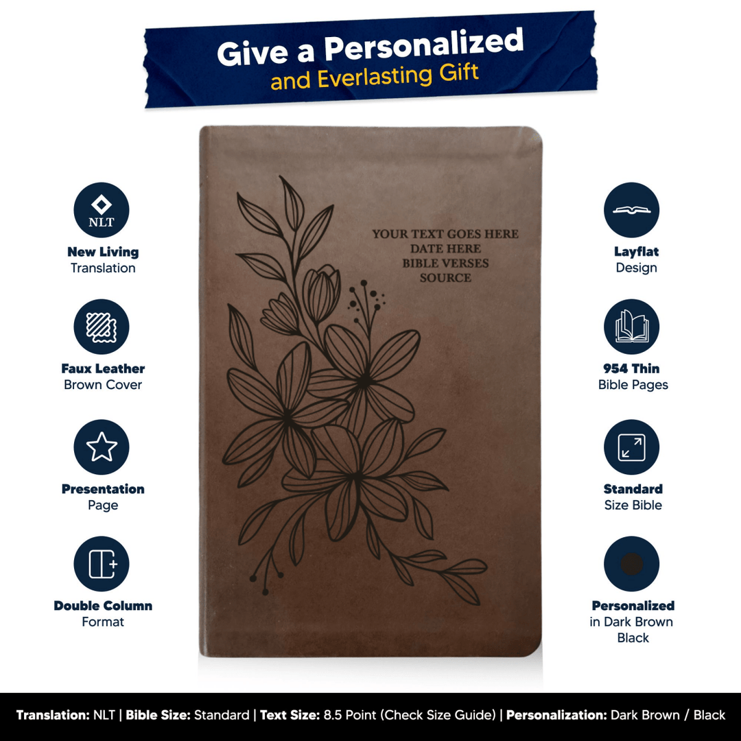 NLT Brown Standard Size Thinline Holy Bible Small Print | Hyacinth - Shepherds Shelf