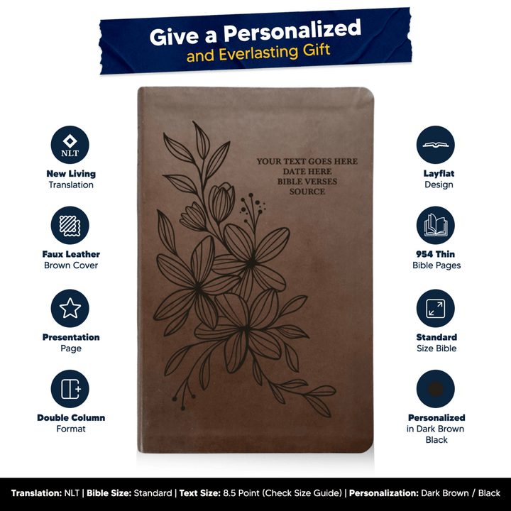 NLT Brown Standard Size Thinline Holy Bible Small Print | Hyacinth - Shepherds Shelf