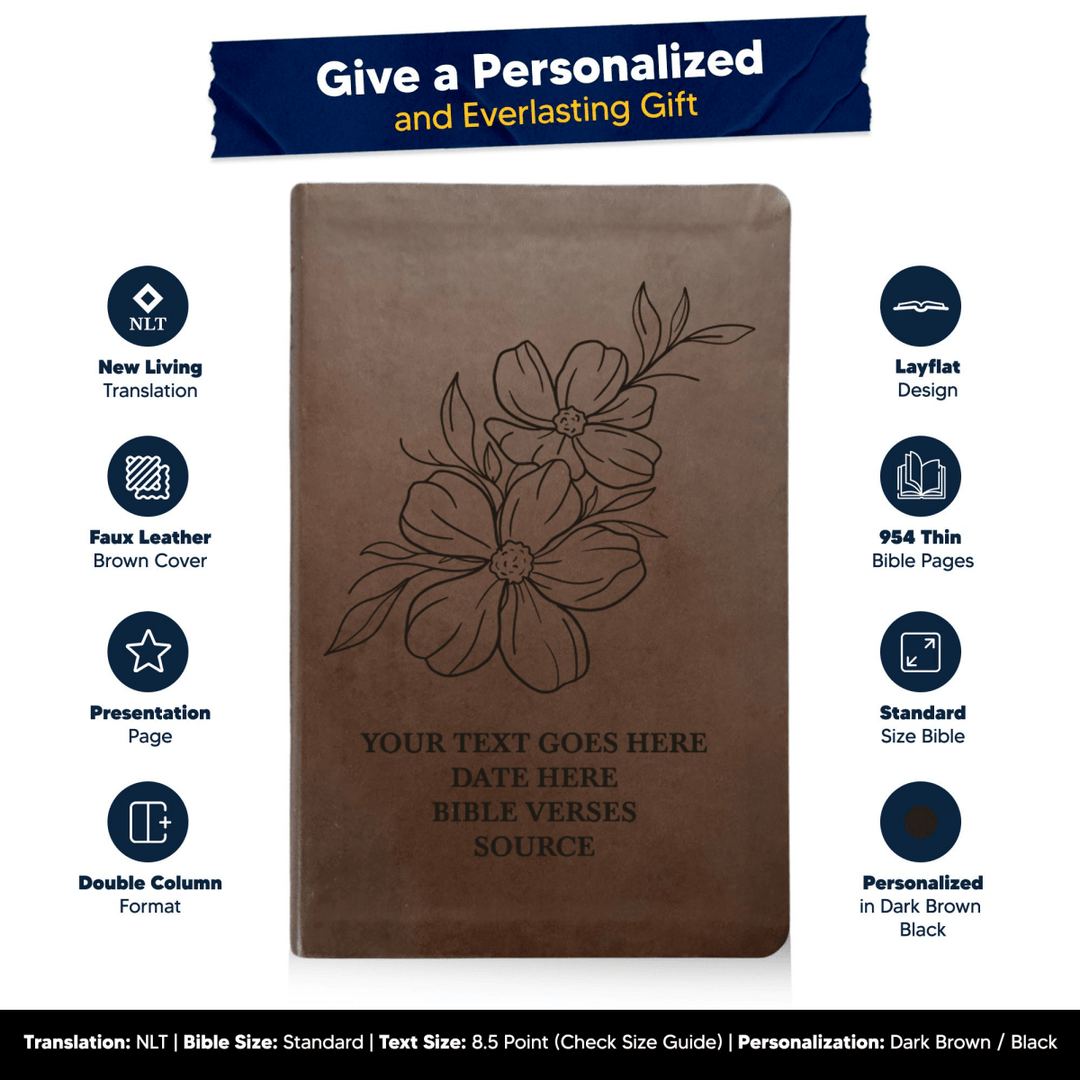 NLT Brown Standard Size Thinline Holy Bible Small Print | Jasmine - Shepherds Shelf