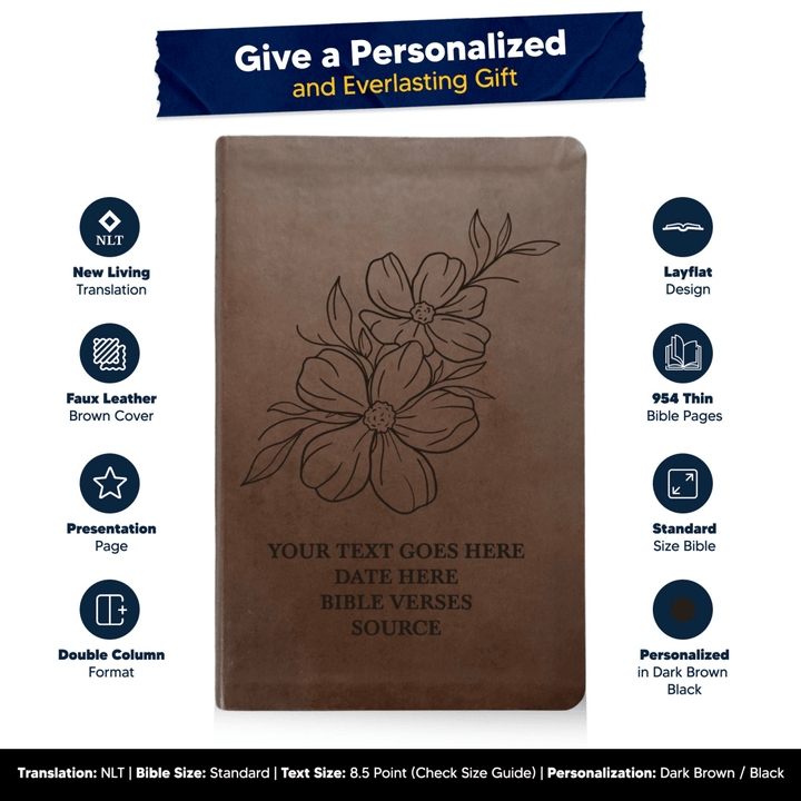 NLT Brown Standard Size Thinline Holy Bible Small Print | Jasmine - Shepherds Shelf