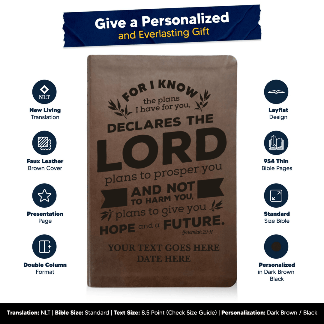 NLT Brown Standard Size Thinline Holy Bible Small Print | Jeremiah 29:11 - Shepherds Shelf