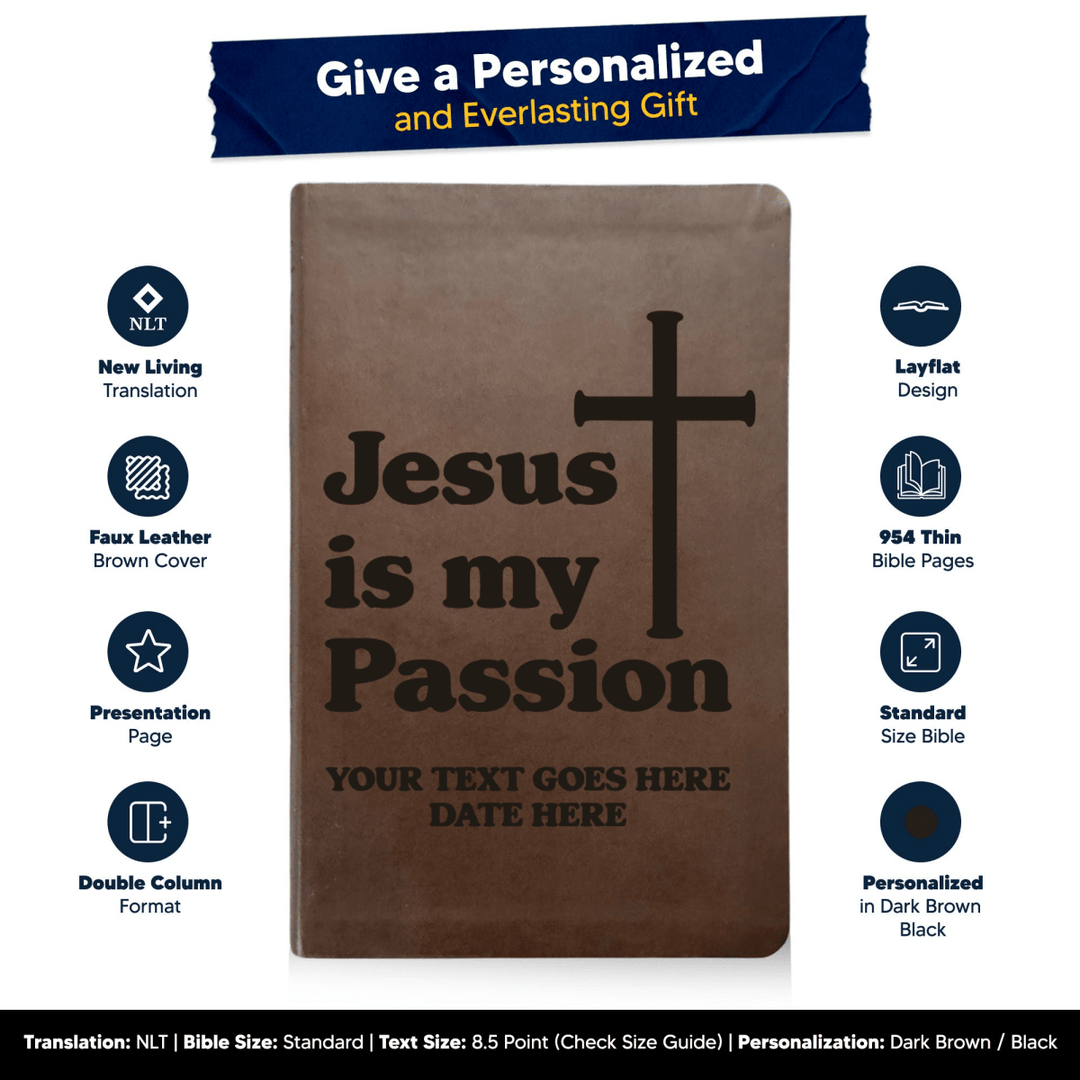 NLT Brown Standard Size Thinline Holy Bible Small Print | Jesus is my Passion - Shepherds Shelf
