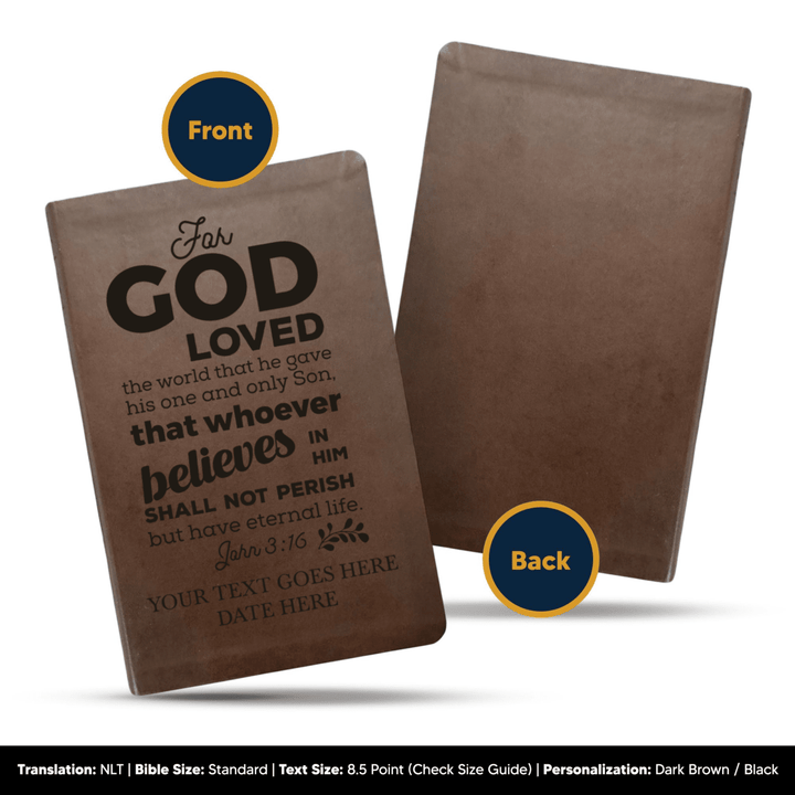 NLT Brown Standard Size Thinline Holy Bible Small Print | John 3:16 - Shepherds Shelf