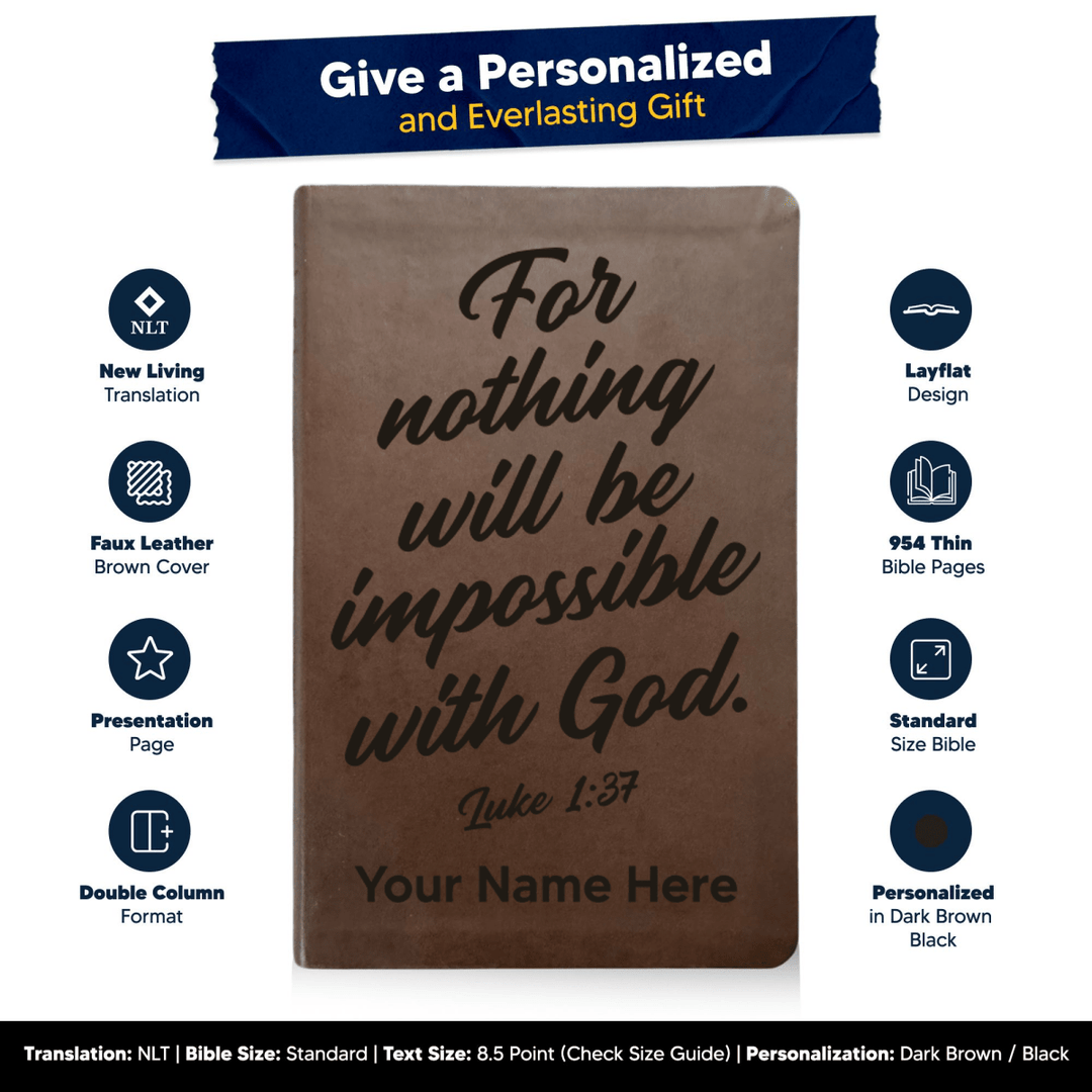 NLT Brown Standard Size Thinline Holy Bible Small Print | Luke 1:37 - Shepherds Shelf