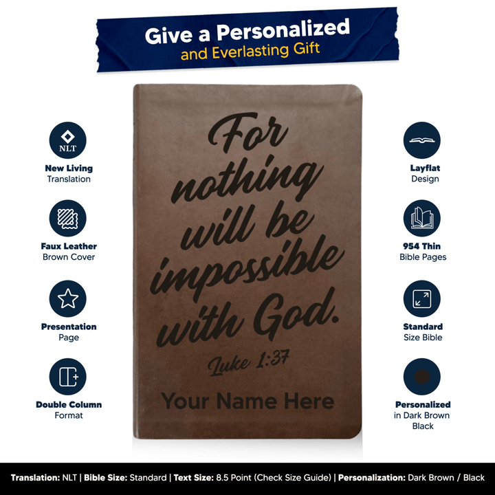 NLT Brown Standard Size Thinline Holy Bible Small Print | Luke 1:37 - Shepherds Shelf