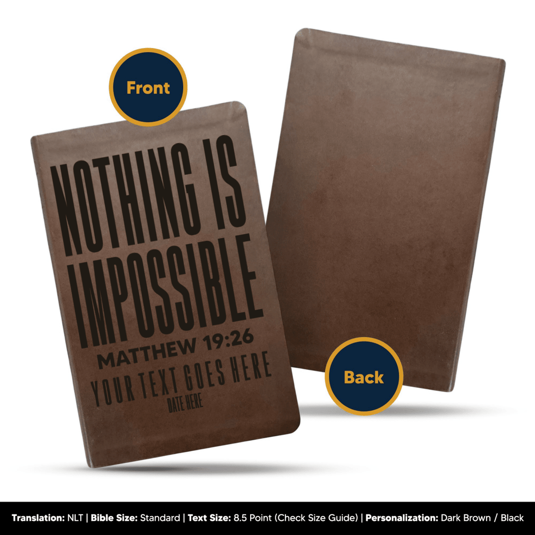 NLT Brown Standard Size Thinline Holy Bible Small Print | Matthew 19:26 - Shepherds Shelf