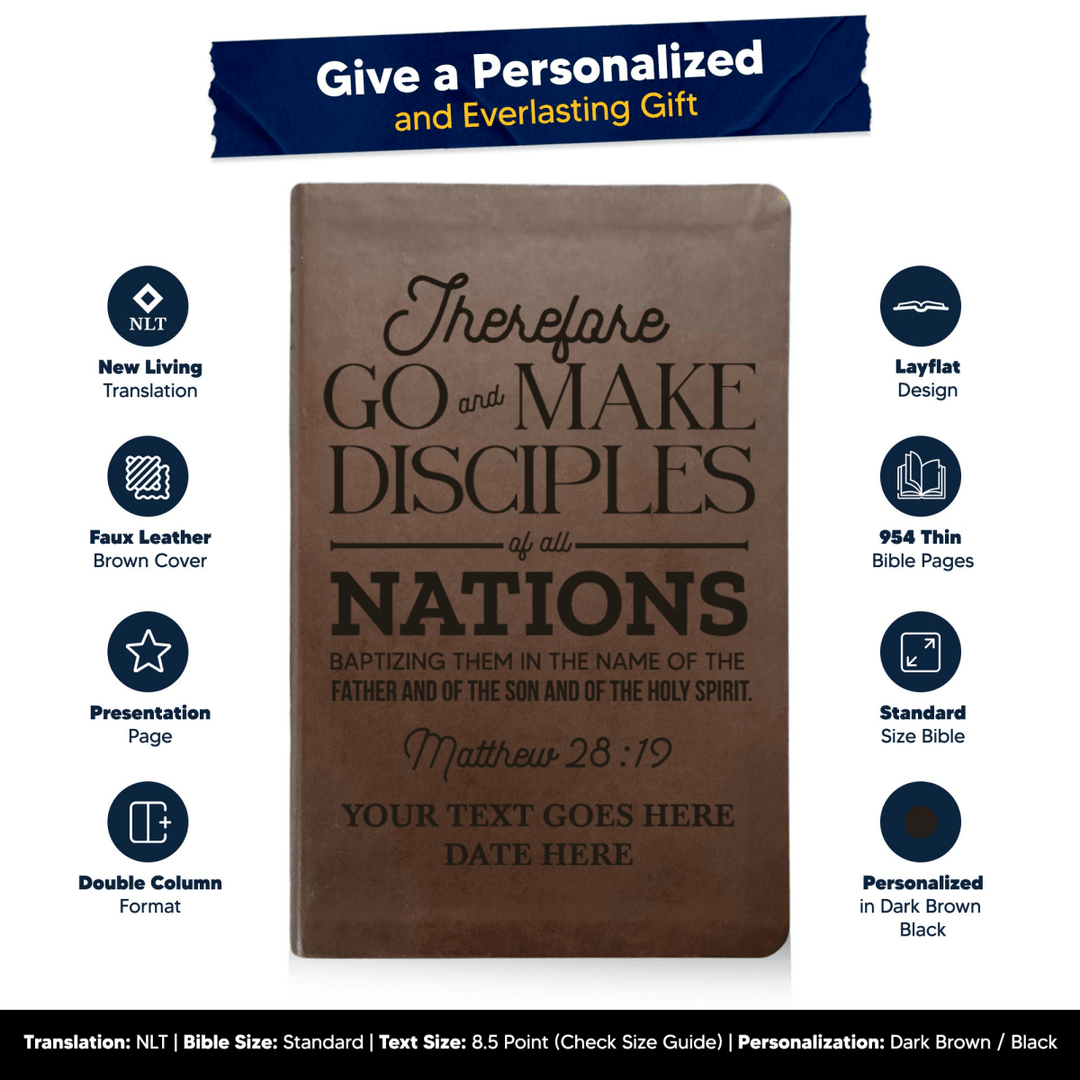 NLT Brown Standard Size Thinline Holy Bible Small Print | Matthew 28:19 - Shepherds Shelf