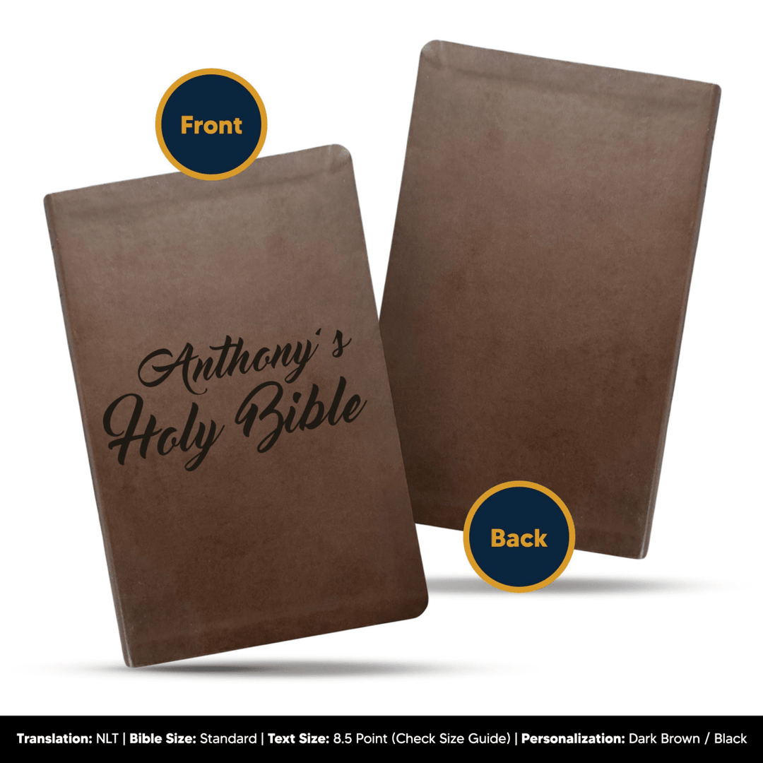 NLT Brown Standard Size Thinline Holy Bible Small Print | Name Here - Shepherds Shelf