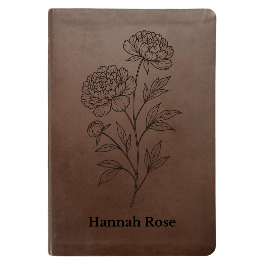 NLT Brown Standard Size Thinline Holy Bible Small Print | Peony White Flower - Shepherds Shelf