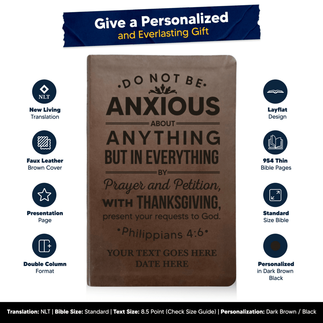 NLT Brown Standard Size Thinline Holy Bible Small Print | Philippians 4:6 - Shepherds Shelf