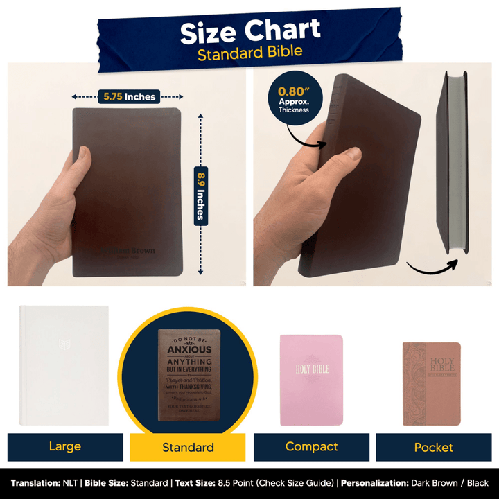 NLT Brown Standard Size Thinline Holy Bible Small Print | Philippians 4:6 - Shepherds Shelf