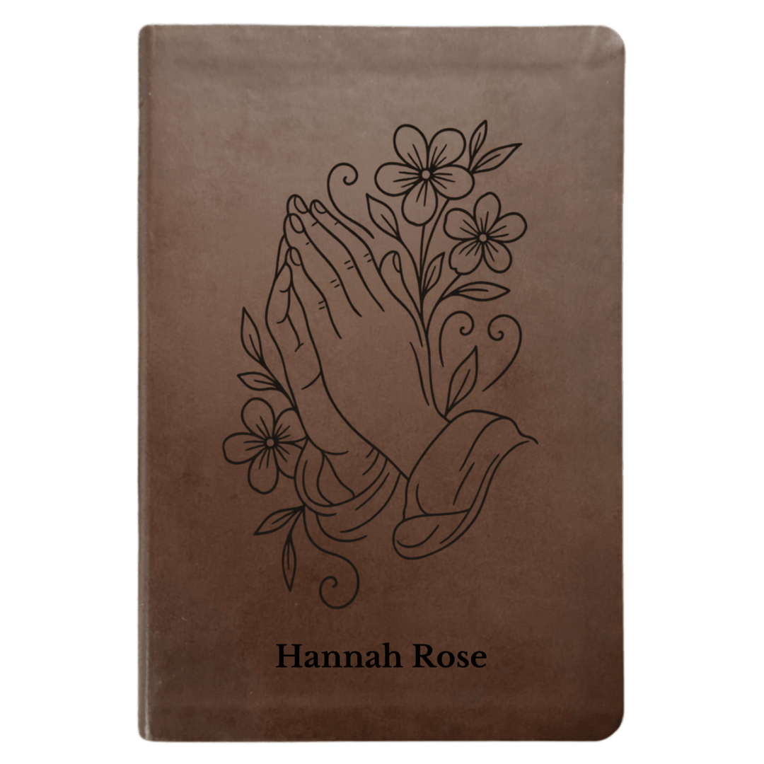 NLT Brown Standard Size Thinline Holy Bible Small Print | Praying Hand With Flowers - Shepherds Shelf